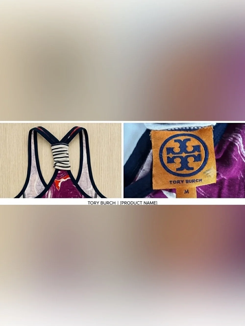 Tory Burch Purple Floral Fit-and-Flare Mini Dress with Black & White Stripes